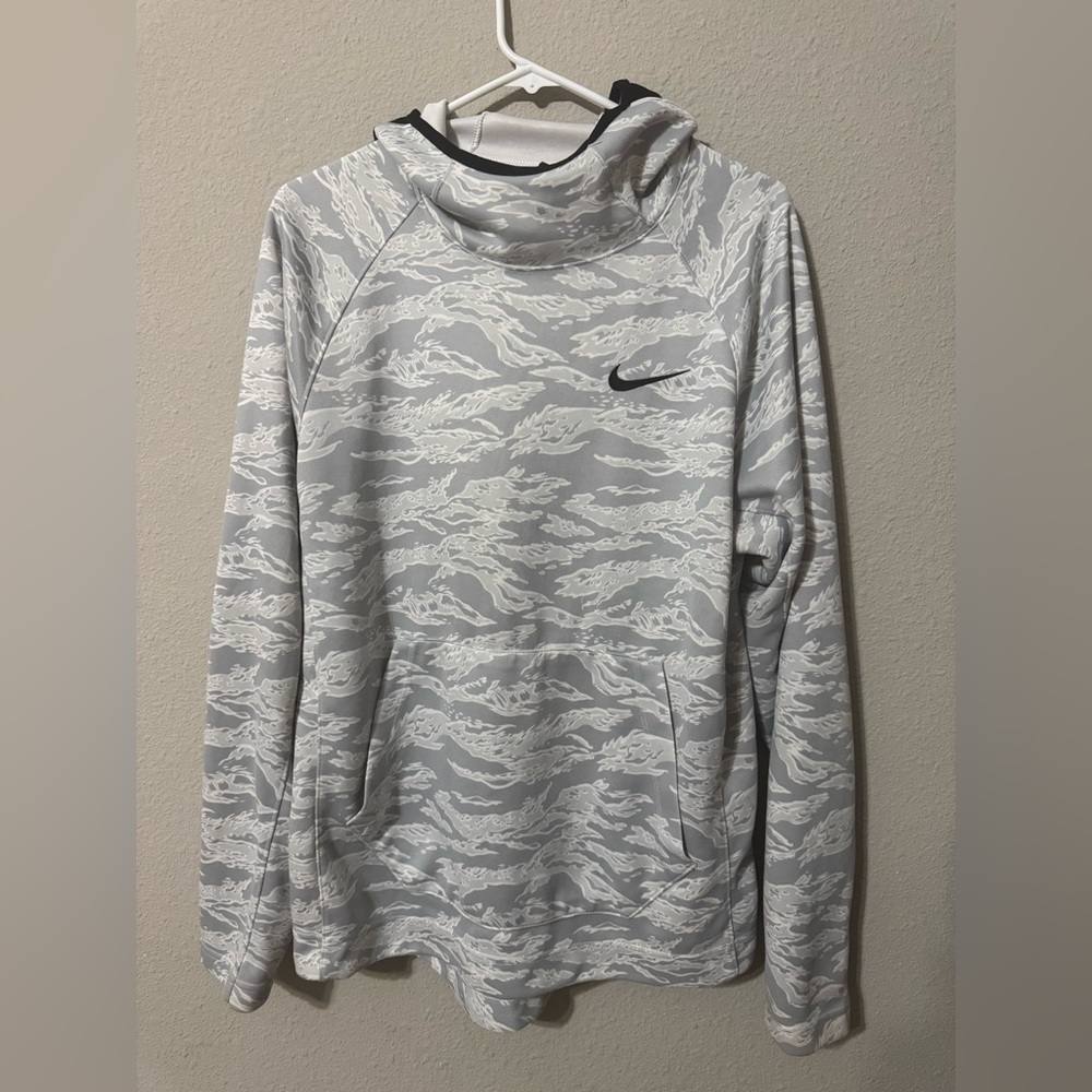 Nike White and Light Gray Camo Performance Pullover Hoodie